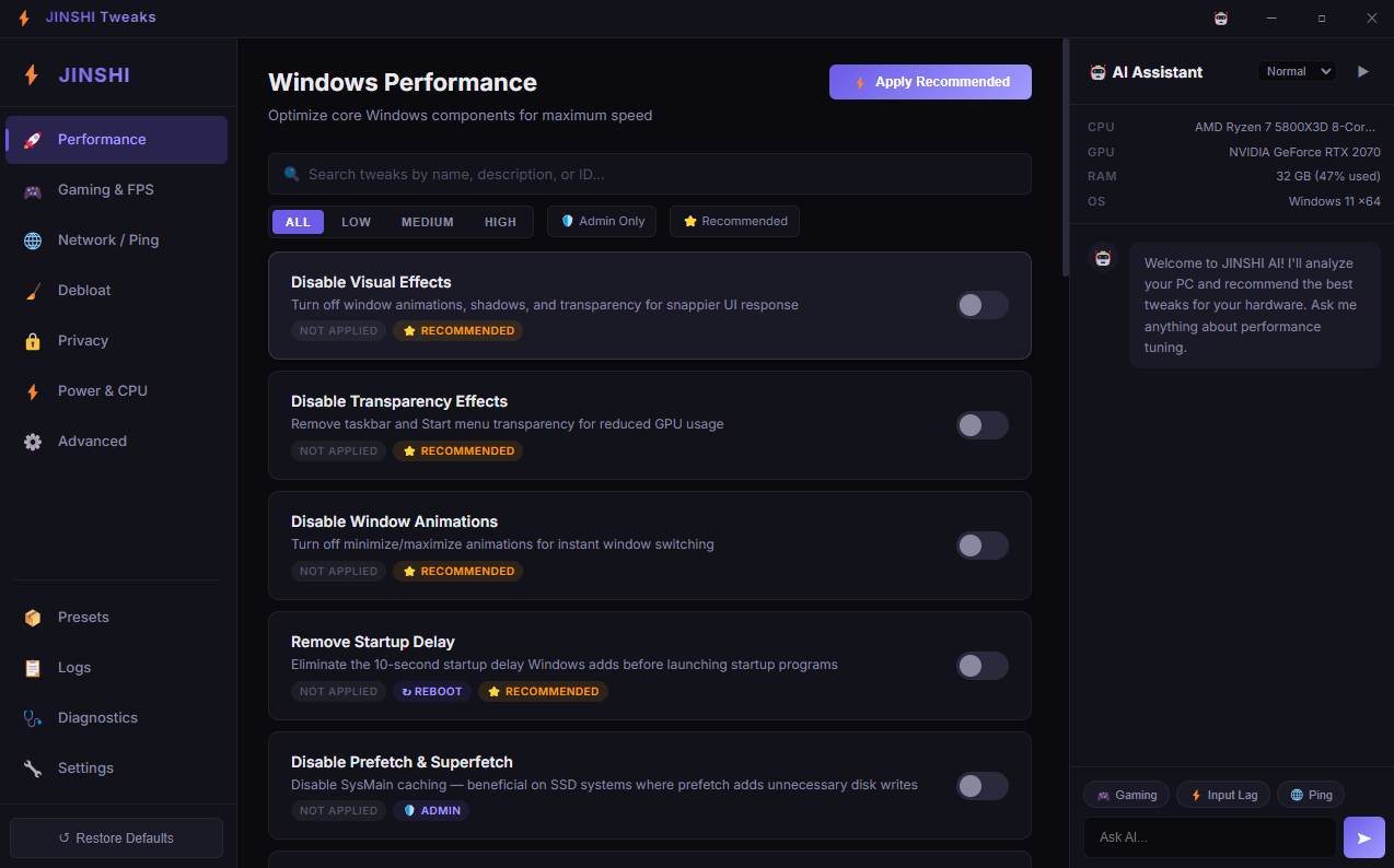 JINSHI Main App Interface